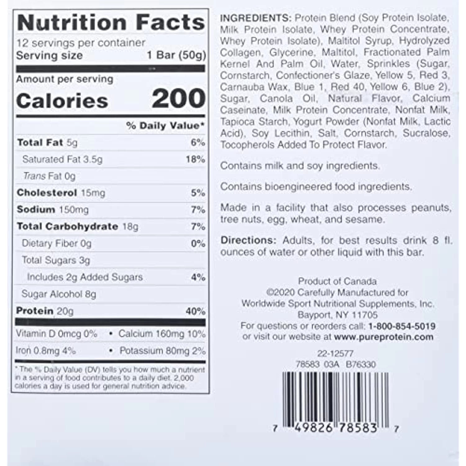 Birthday Cake Protein Bars, 1.76 Oz, Pack Of 12 L419