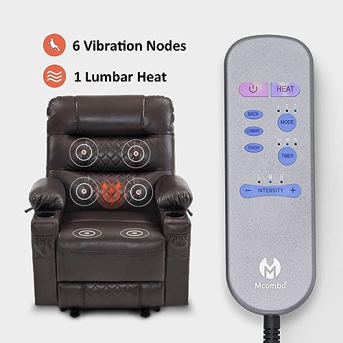 Brown Faux Leather Power Recliner Chair with Heat and Vibration Massage U6264