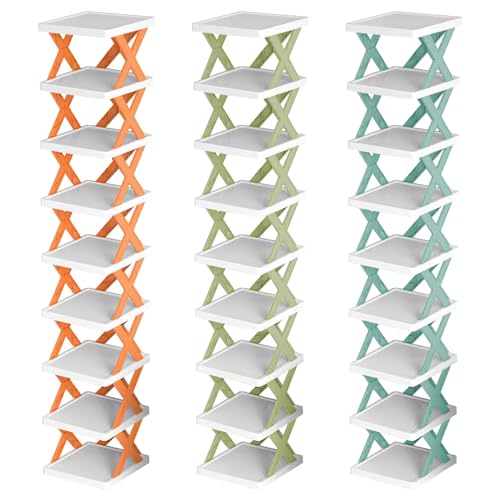 Green Plastic 9 Tier Narrow Shoe Rack S254974