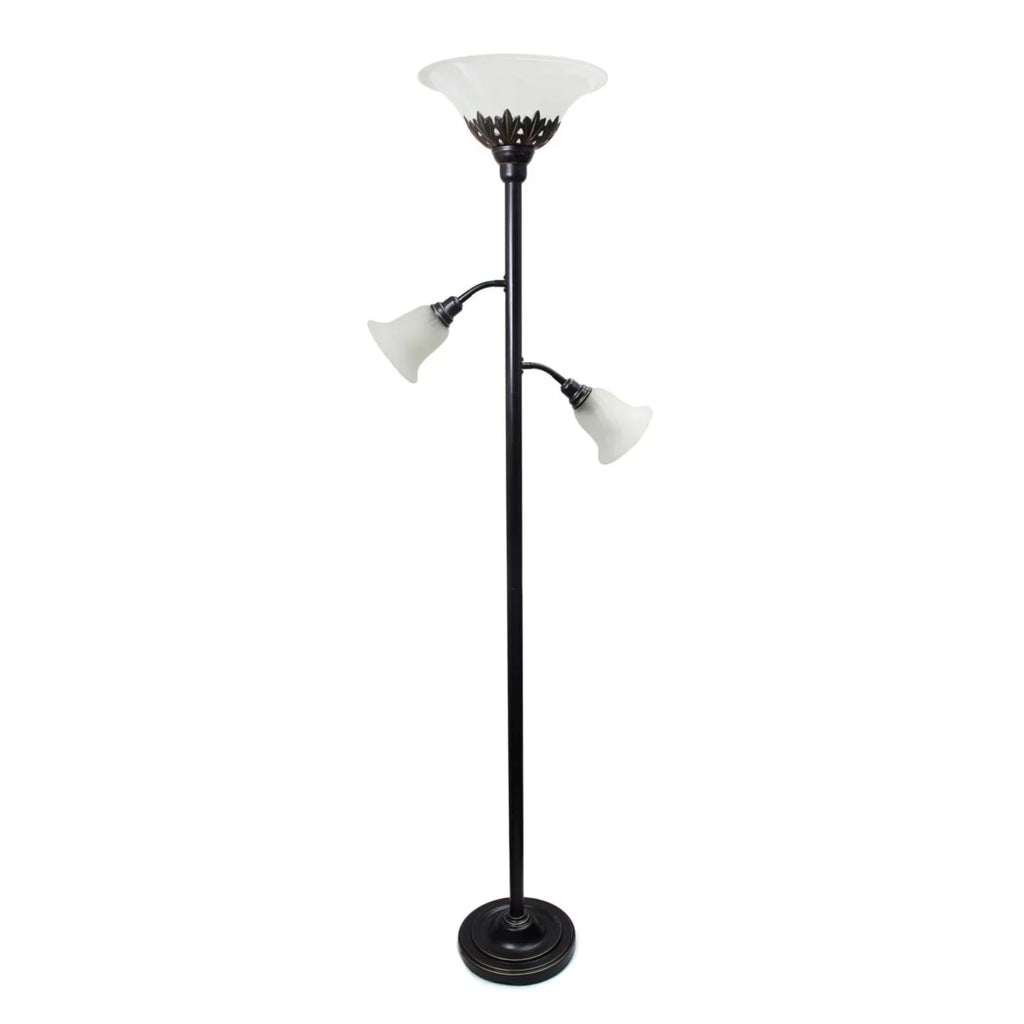 3 Light Floor Lamp with White Scalloped Glass Shades, Restoration Bronze B763