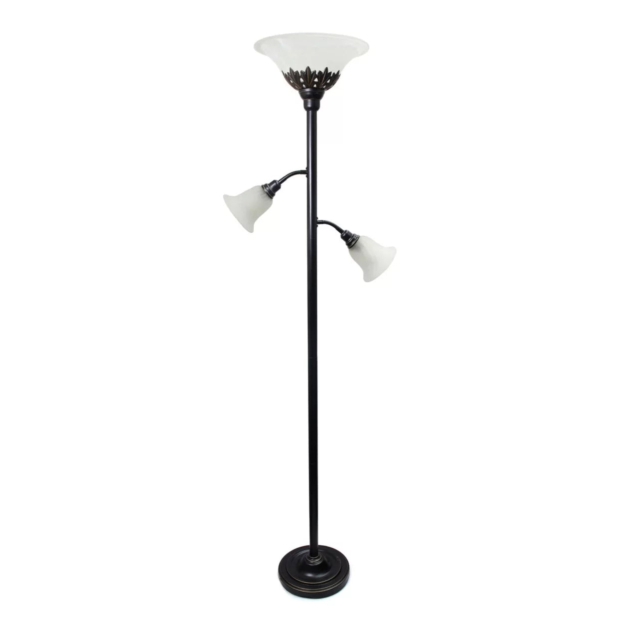 3 Light Floor Lamp with White Scalloped Glass Shades, Restoration Bronze B763