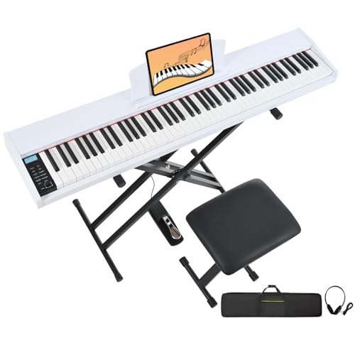 88 Key Semi Weighted Digital Piano with Bench, Stand, Sustain Pedal, Headphone (Black) G9435