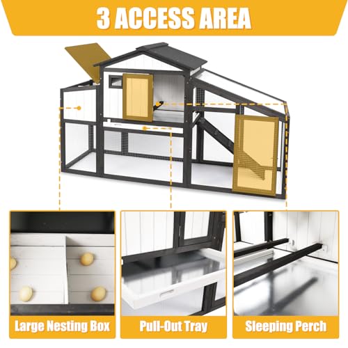 Black Wooden Chicken Coop and Rabbit Hutch with Nesting Box and Pull Out Tray Y84851