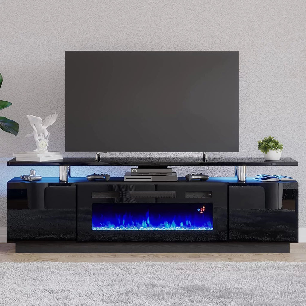 Black 70" Fireplace TV Stand with LED Lights V18648