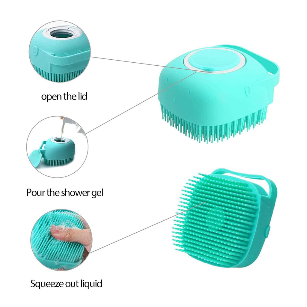 Pet Grooming Bath Massage Brush with Soap and Shampoo Dispenser Soft Silicone Bristle V502333