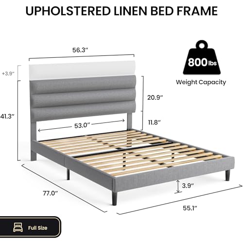 Dark Gray Full Size Linen Fabric Upholstered Platform Bed Frame U13911