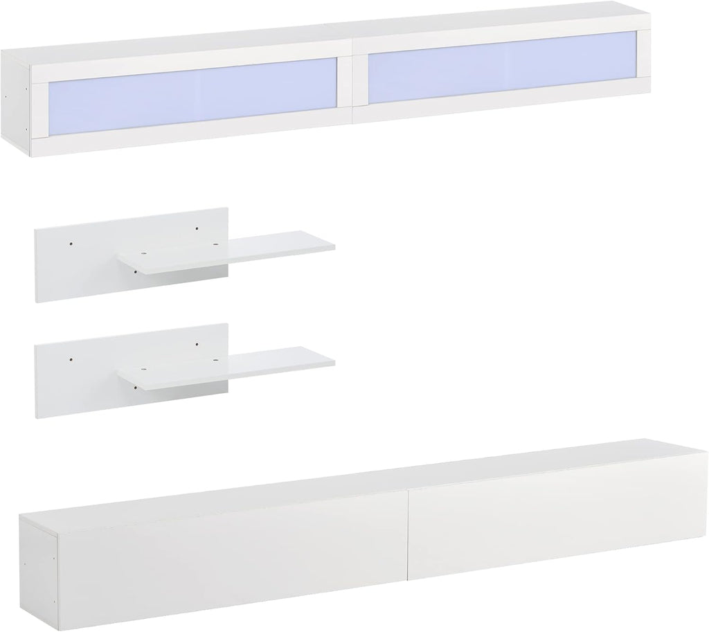 Wall Mount Floating Entertainment Center with 4 Storage Cabinets and 2 Shelves, High Gloss TV Stand J215309