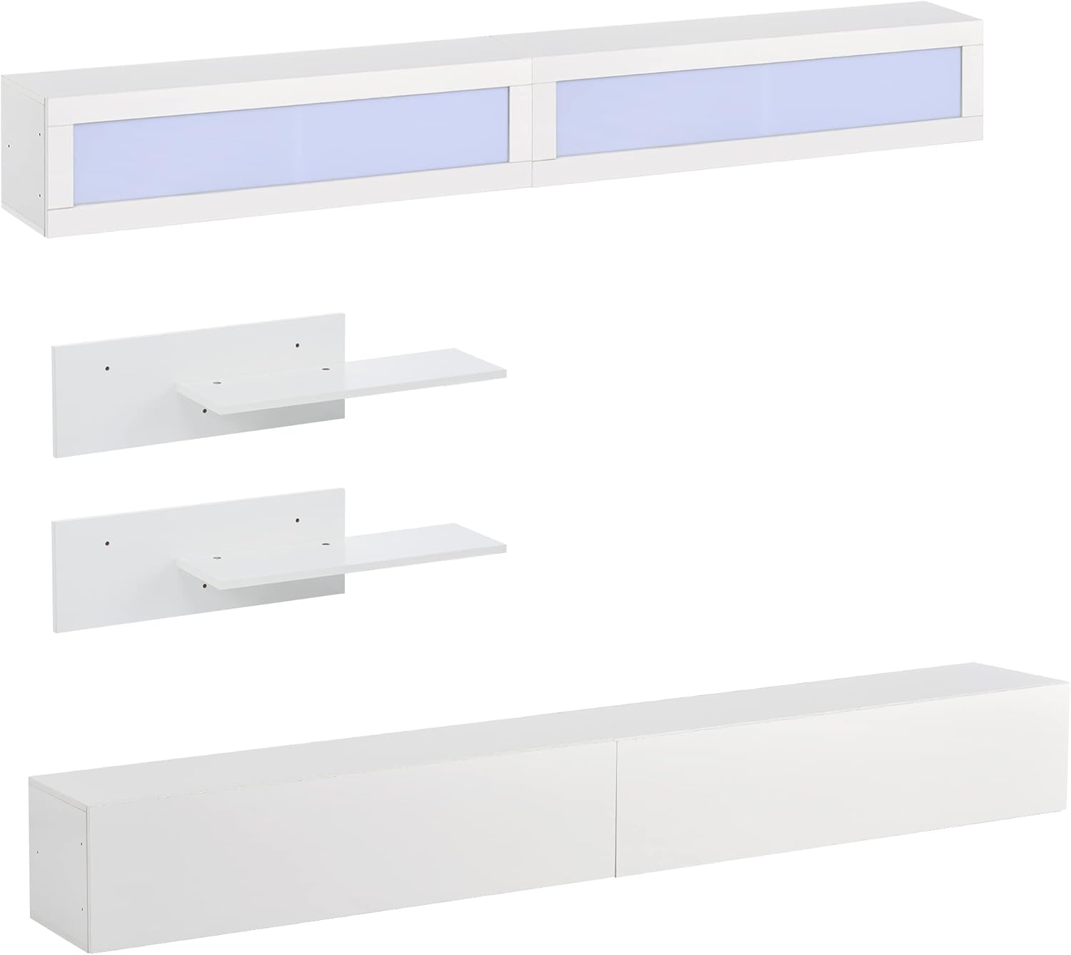 Wall Mount Floating Entertainment Center with 4 Storage Cabinets and 2 Shelves, High Gloss TV Stand J215309