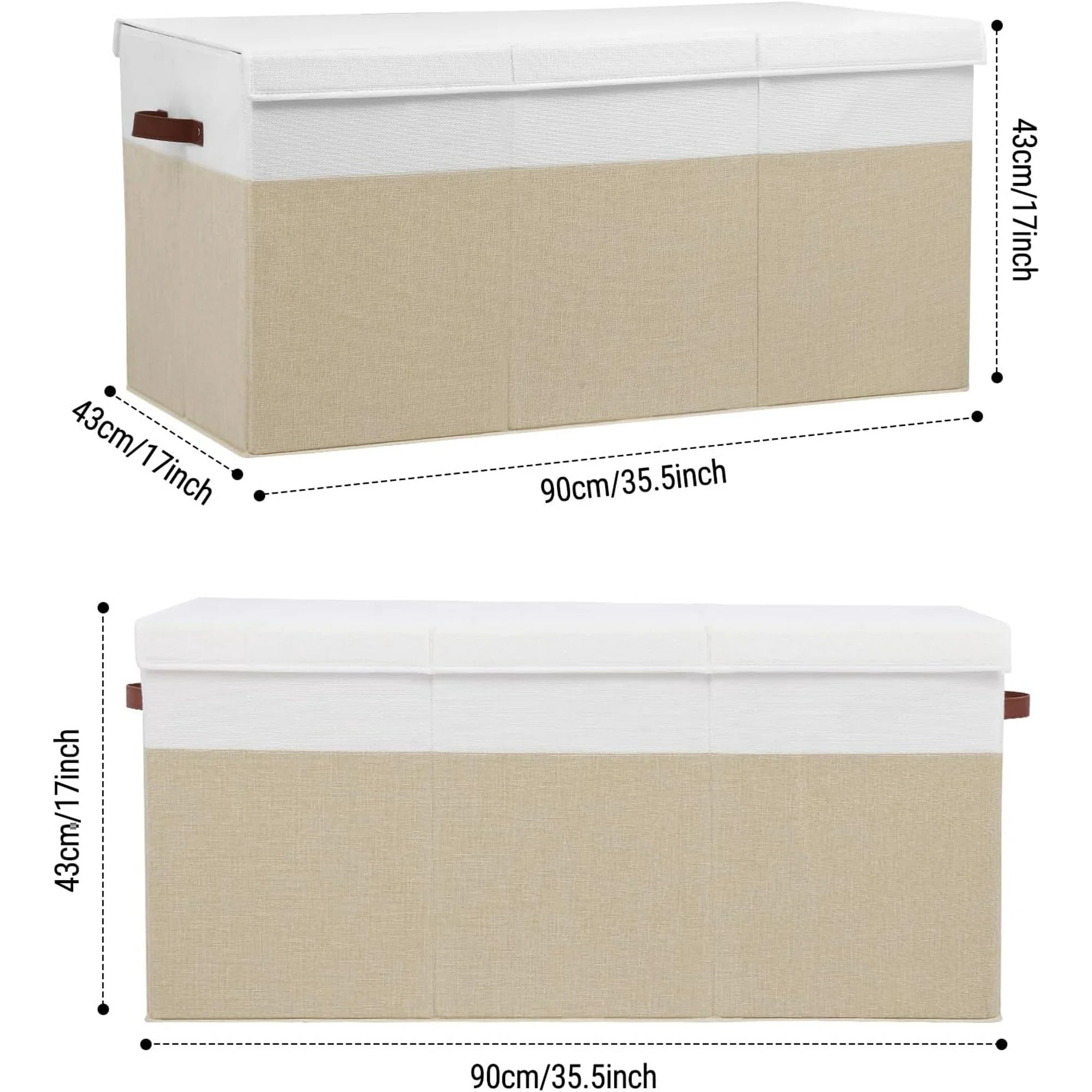 Extra Large Toy Storage Box with Lid, Beige and White R25814