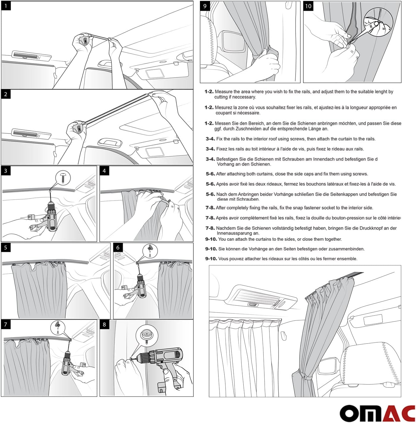 Grey Van Divider Curtains Sunshade Blinds Kit 2 pcs. Curtains 1pcs. Profiles Screws V5243