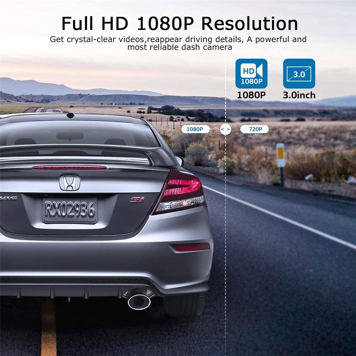 Dash Cam Front and Rear 1080P Full HD Car DVR Dashboard Camera with 3.0" LCD Display Night Vision G-Sensor U522