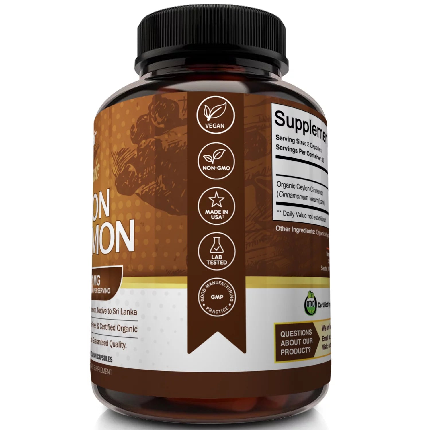 Organic Ceylon Cinnamon 1200mg per Serving, 120 Capsules F870