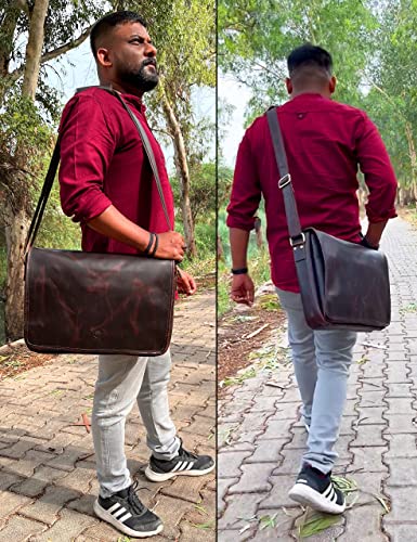16" Full Grain Leather Laptop Messenger Bag E926077