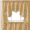 Bronze Faux Silk Kitchen Curtain Set with Cutwork Floral K39192