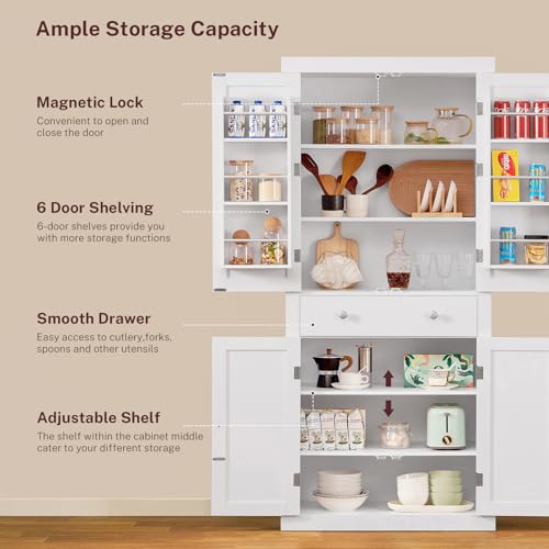 White 6 Door 1 Drawer Pantry Cabinet I559