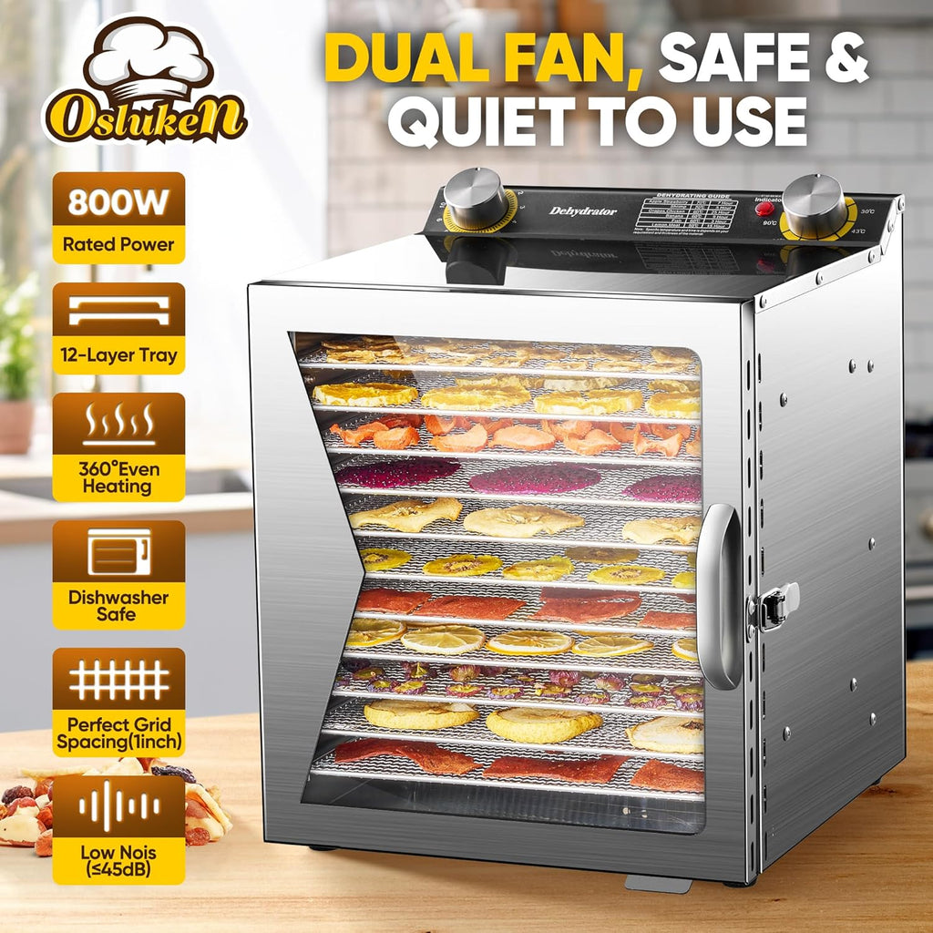12 Stainless Steel Trays Food Dehydrator with Timer and Temperature Control H1290