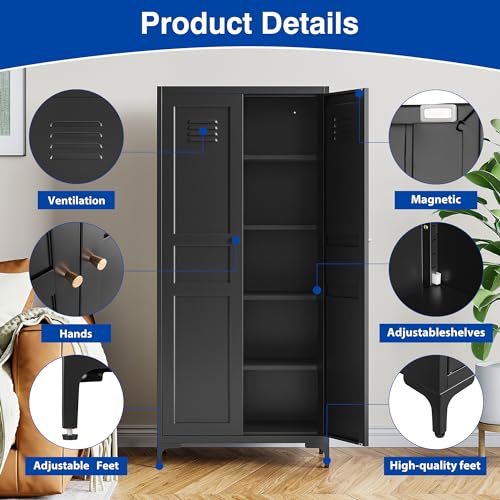 Black 61 inch Metal Pantry Storage Cabinet with Adjustable Shelves L96806
