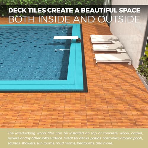 Solid Wood Interlocking Deck Tiles, Pack of 6, 24" x 12", Natural Color Z3294