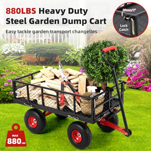 Steel Garden Dump Cart with Removable Mesh Sides and 10-Inch Wheels L880524