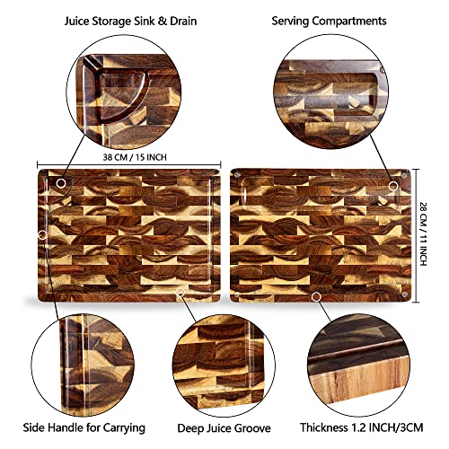 Acacia Wood Cutting Board 15"x11" 1.2" Thick J7296