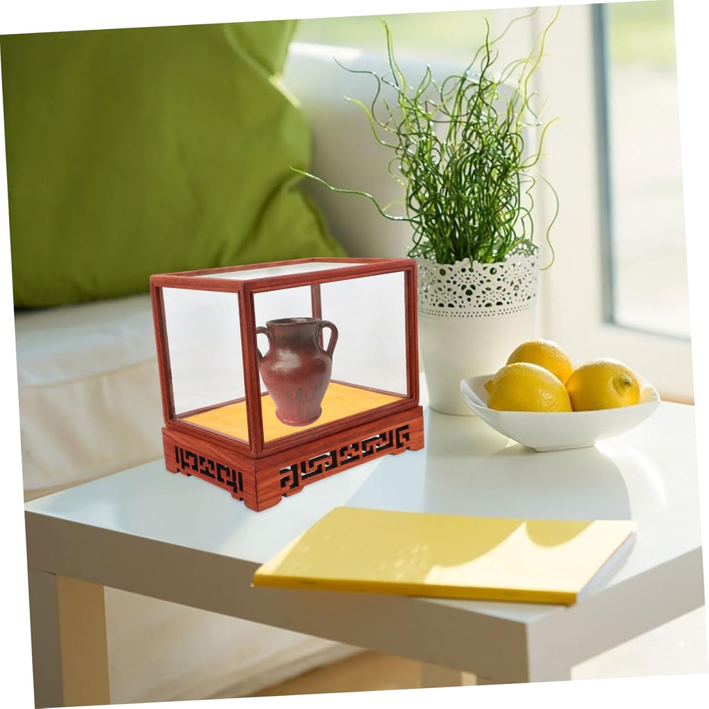 Transparent Display Box Glass Dome Cloche with Wooden Base E396
