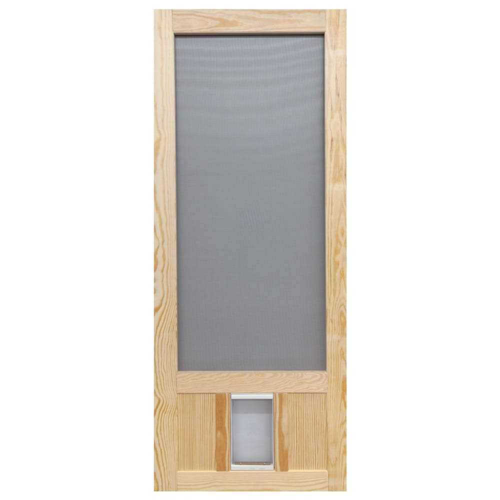 36 in. x 80 in. Reversible Wood Screen Door with Medium Pet Flap H491184