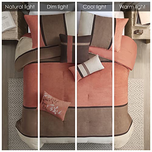 Brown 7 Piece Queen Faux Suede Comforter Set U834