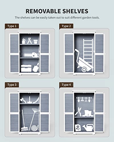 Outdoor Storage Cabinet with 3 Shelves, Double Lockable Wooden Garden Shed with Waterproof Roof E3234