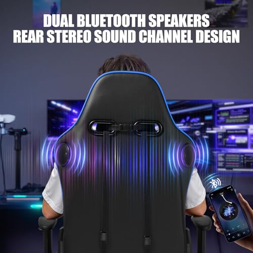 Gaming Chair with Speakers, Height Adjustable Reclining Chair with Footrest (Black) B260951