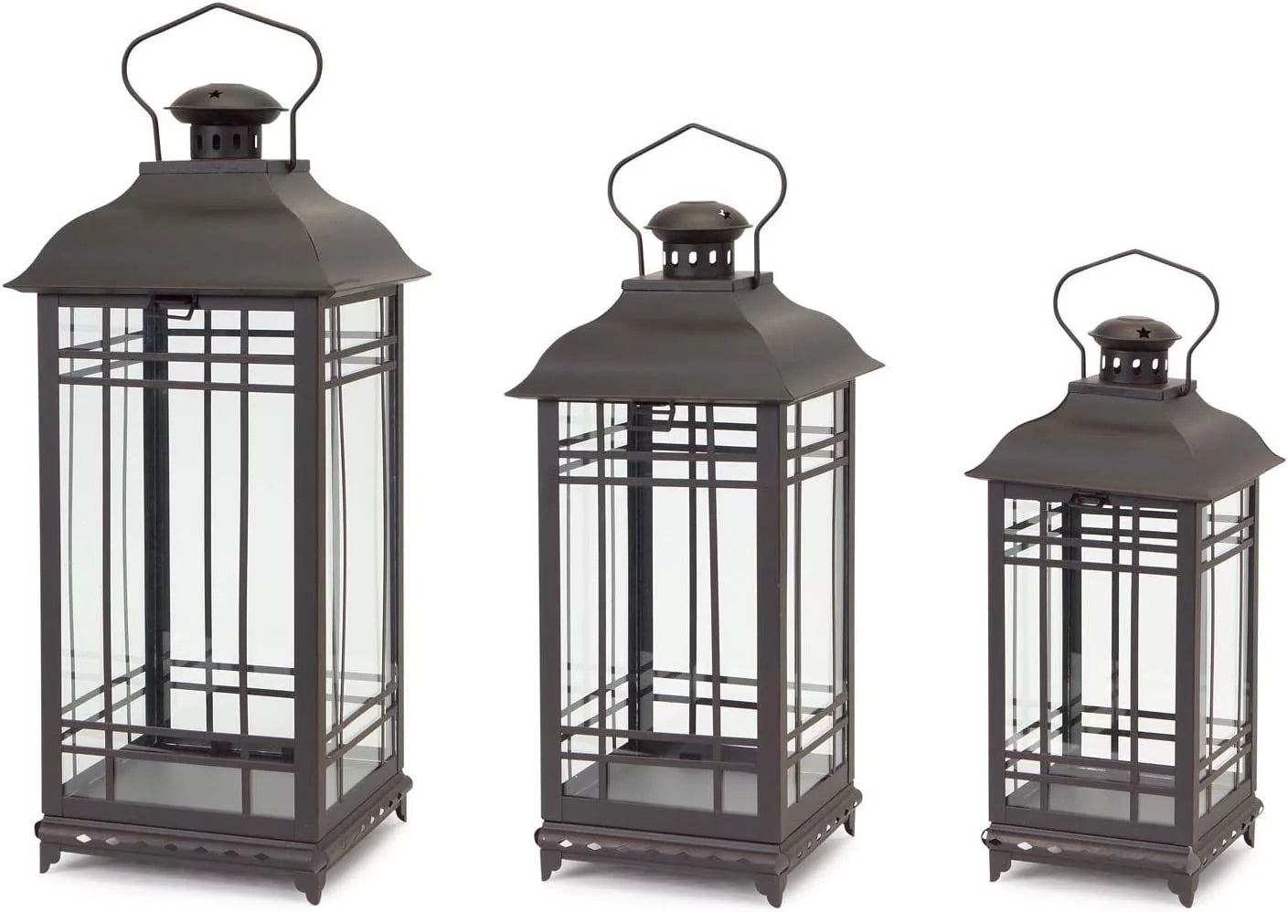 Set of 3 Metal and Glass Lantern Candle Holder X65898