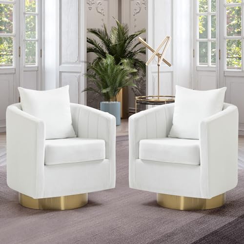 White Set of 2 Swivel Teddy Fabric Accent Chairs G357067