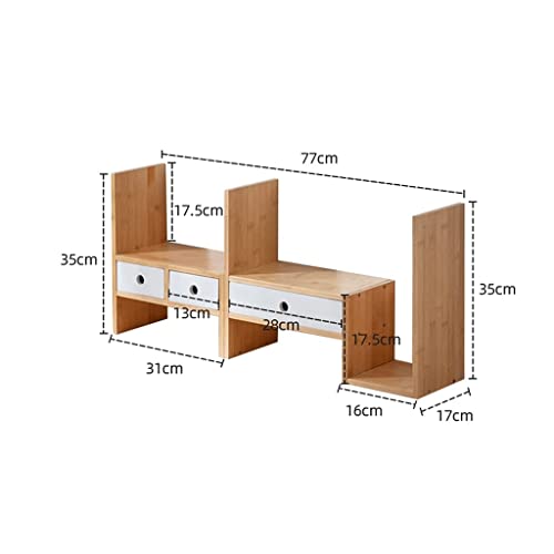 Bamboo Desktop Bookshelf with Drawer Expandable Desk Organizer, 77*35cm B614