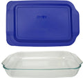 Pyrex Oblong Rectangle Clear Glass Casserole Baking Dish with Blue Lagoon Lid B8713