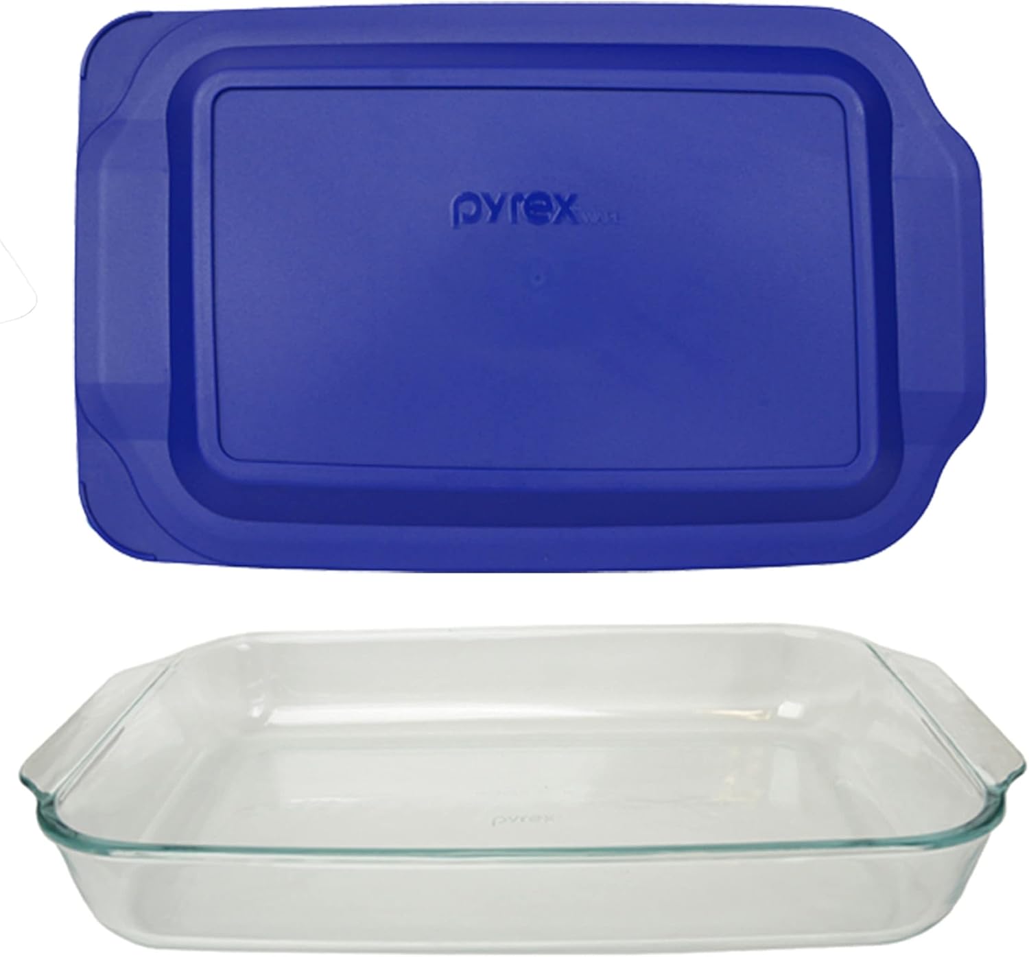 Pyrex Oblong Rectangle Clear Glass Casserole Baking Dish with Blue Lagoon Lid B8713