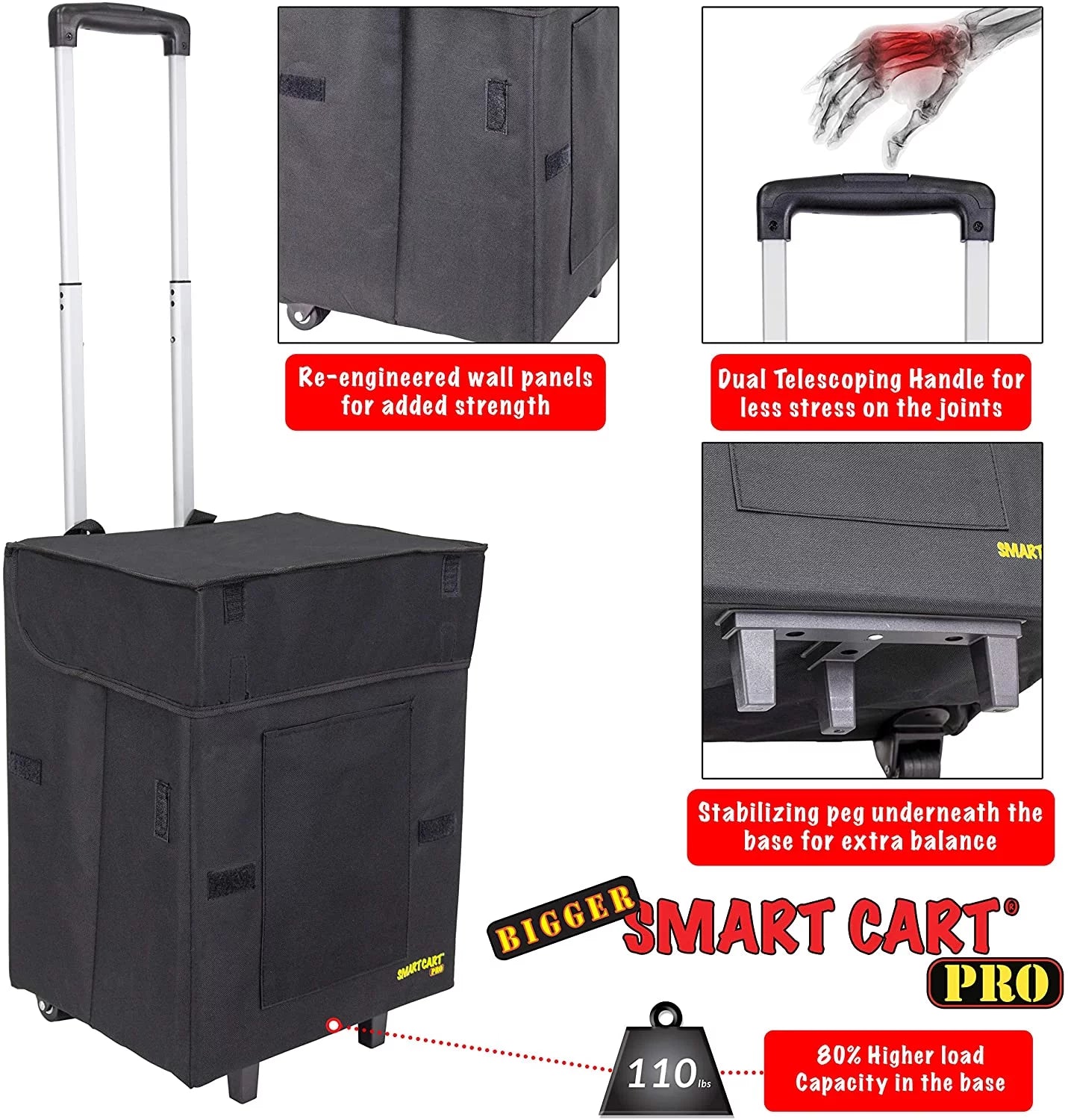 Black Collapsible Rolling Utility Basket S731842