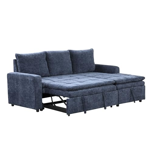Grey 3 Seat Polyester Modular Sofa with Storage Chaise and Pullout Bed N546