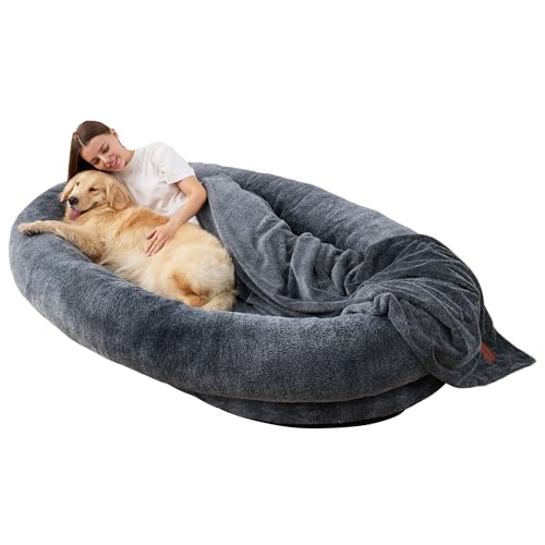 Large Human Dog Bed 72"x48"x10" Black with Washable Fur Cover O251
