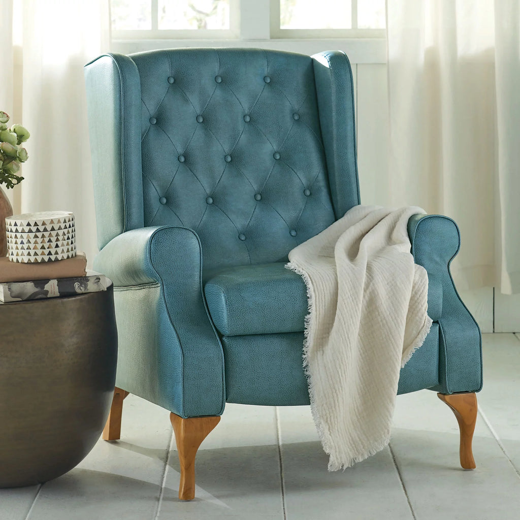 Queen Anne Style Tufted Wingback Recliner Chair T978297