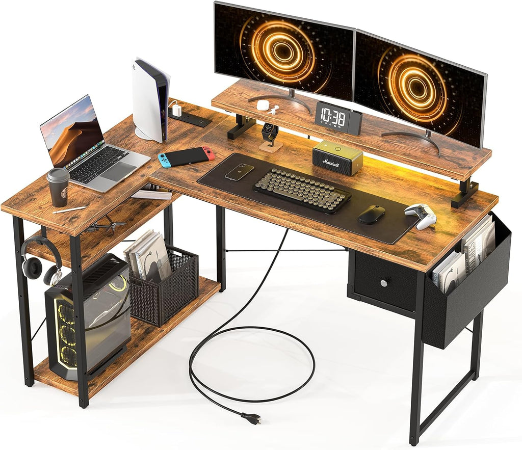 47 Inch L Shaped Computer Desk with RGB Lights Y295340