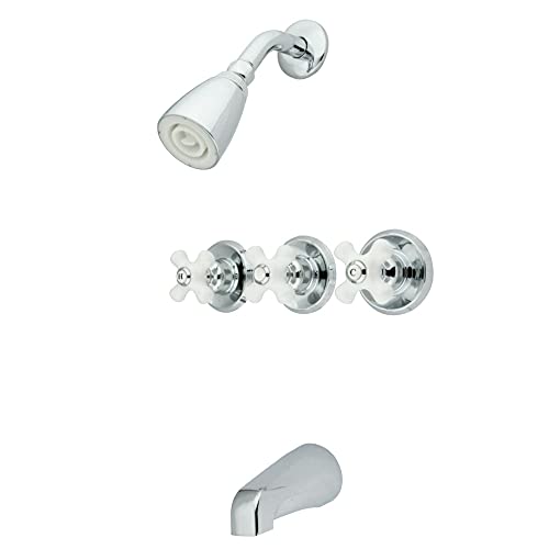 Oil Rubbed Bronze Tub and Shower Faucet with 3-Porcelain Cross Handle H172730