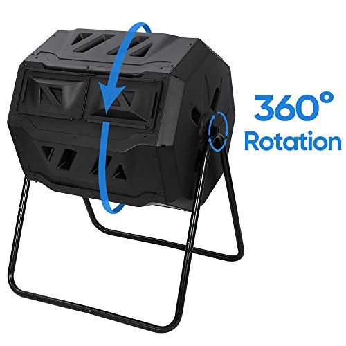 Black Dual Chamber Tumbling 43 Gallon Composter with Steel Frame N4859