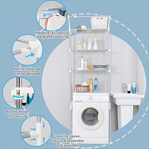3-Tier Laundry Room Shelf with Clothes Hanging Rod F4017