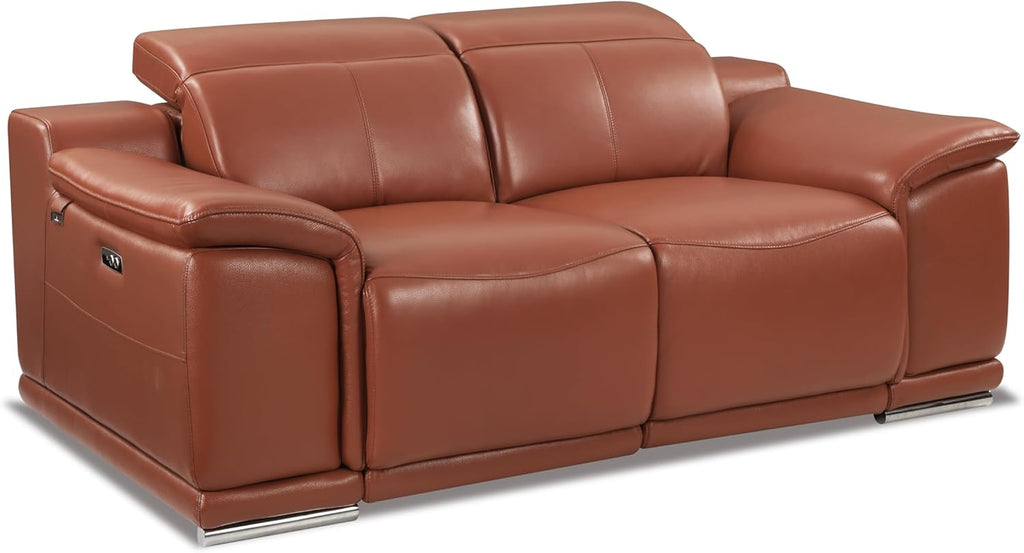 Genuine Italian Leather Power Reclining Loveseat L895
