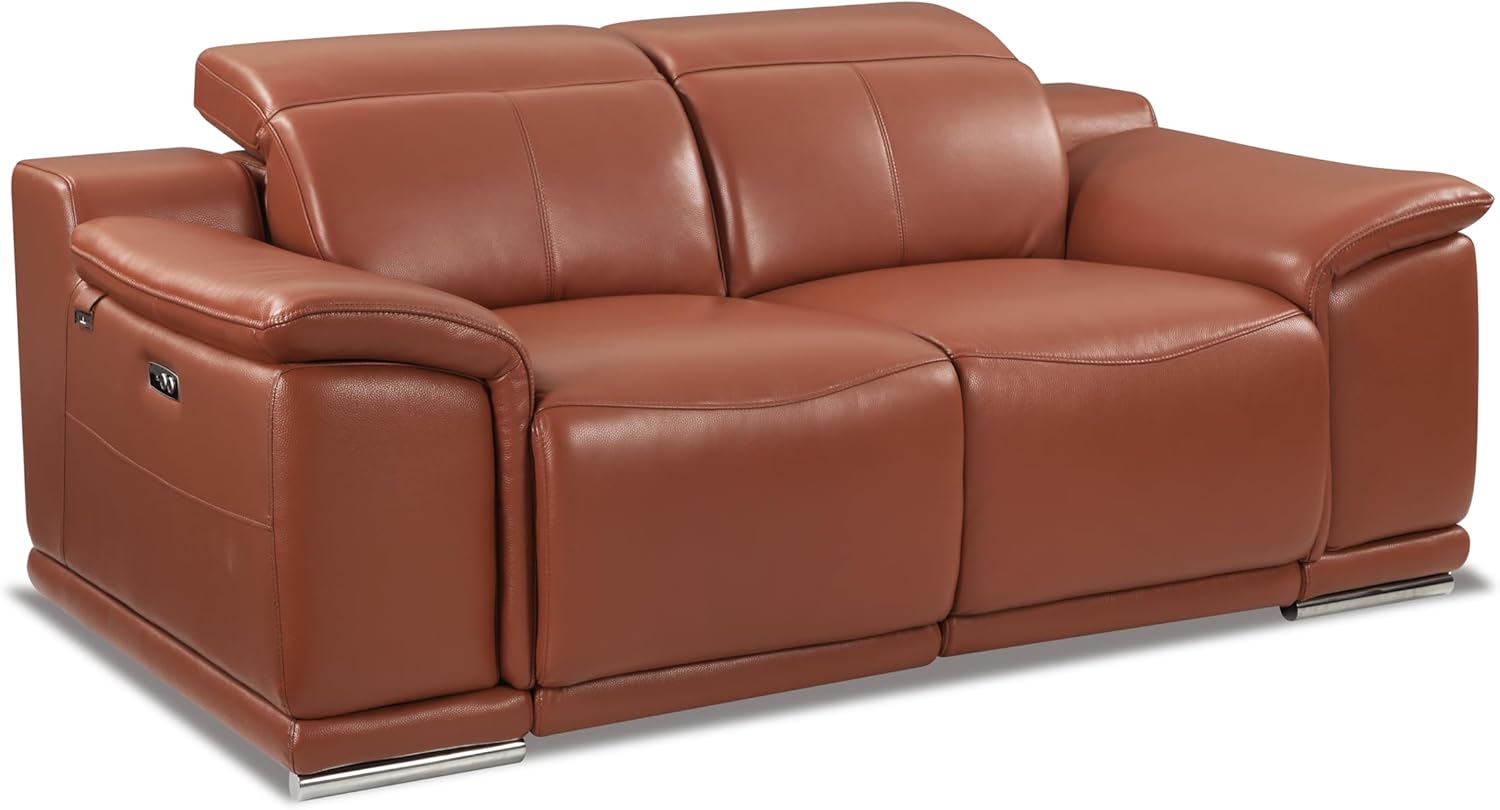 Genuine Italian Leather Power Reclining Loveseat L895
