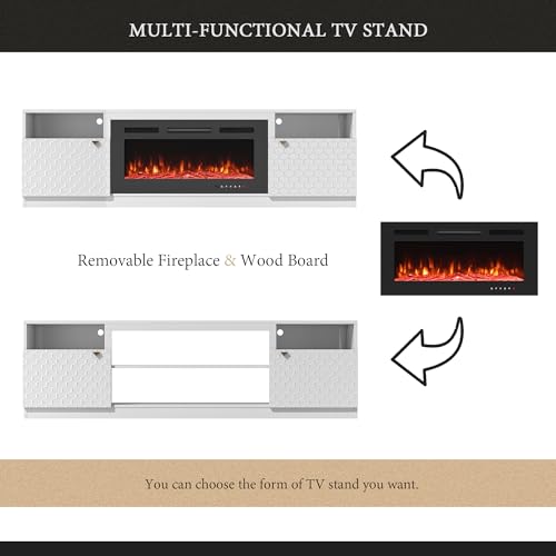 70" High Gloss White TV Stand with Two Doors and Storage Cabinets I4568
