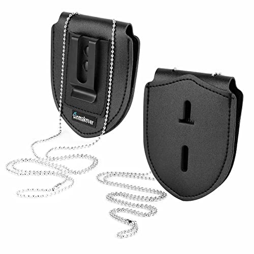 Black Faux Leather Steel Belt Clip Badge Holder B811