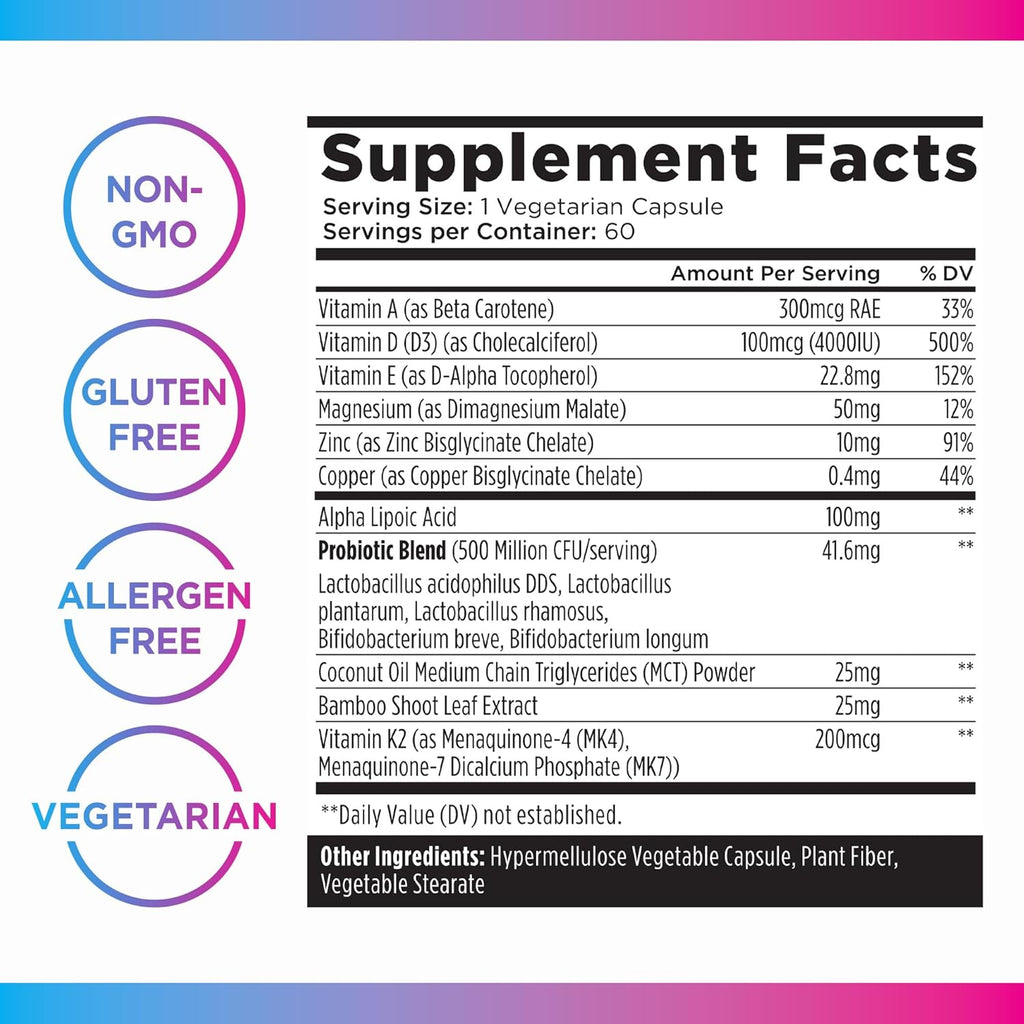 9-in-1 Vitamin D3 K2 Supplement, 60 Capsules V304898