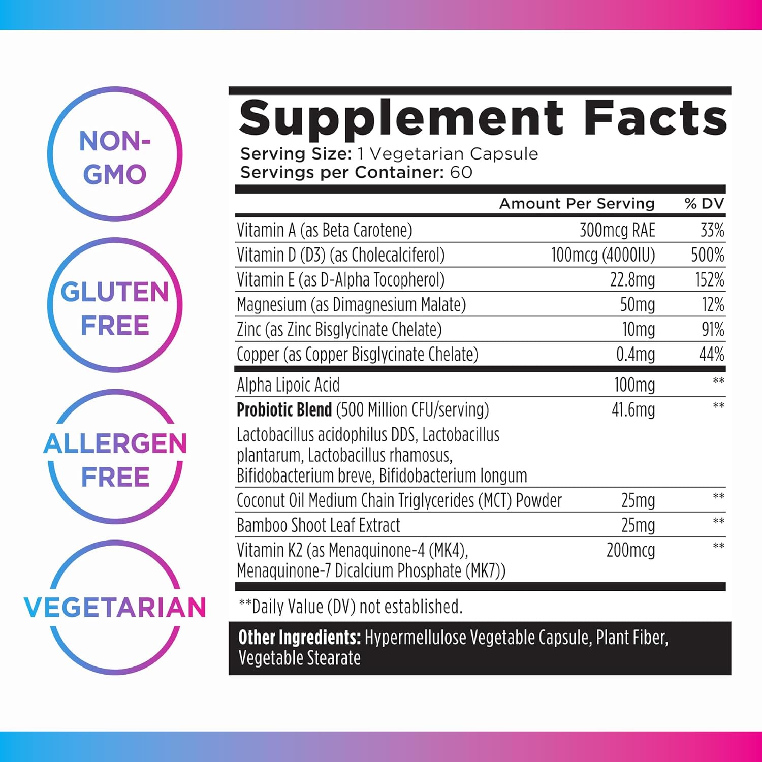 9-in-1 Vitamin D3 K2 Supplement, 60 Capsules V304898
