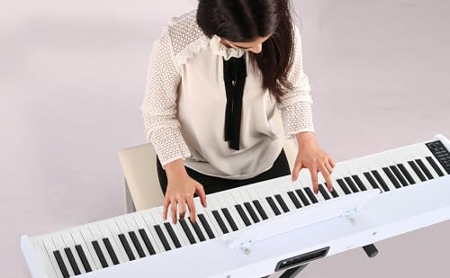 88 Key Semi Weighted Digital Piano with Bench, Stand, Sustain Pedal, Headphone (Black) G9435