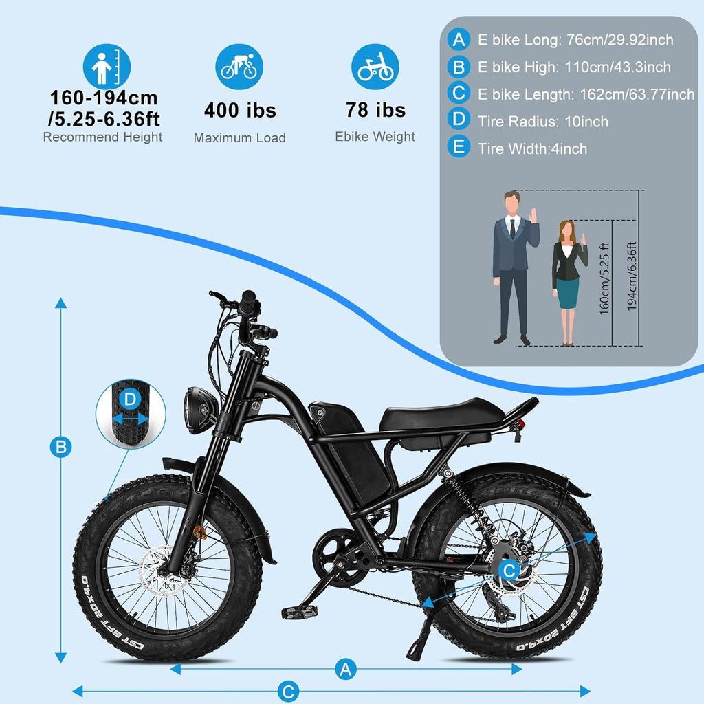 750W 20'' Fat Tire Electric Mountain Bike with Removable 48V 15.6Ah Battery J885603